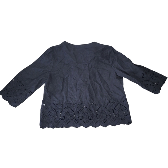 EUC Chico’s Black Linen eyelet hem Jacket Size XL - Picture 6 of 11
